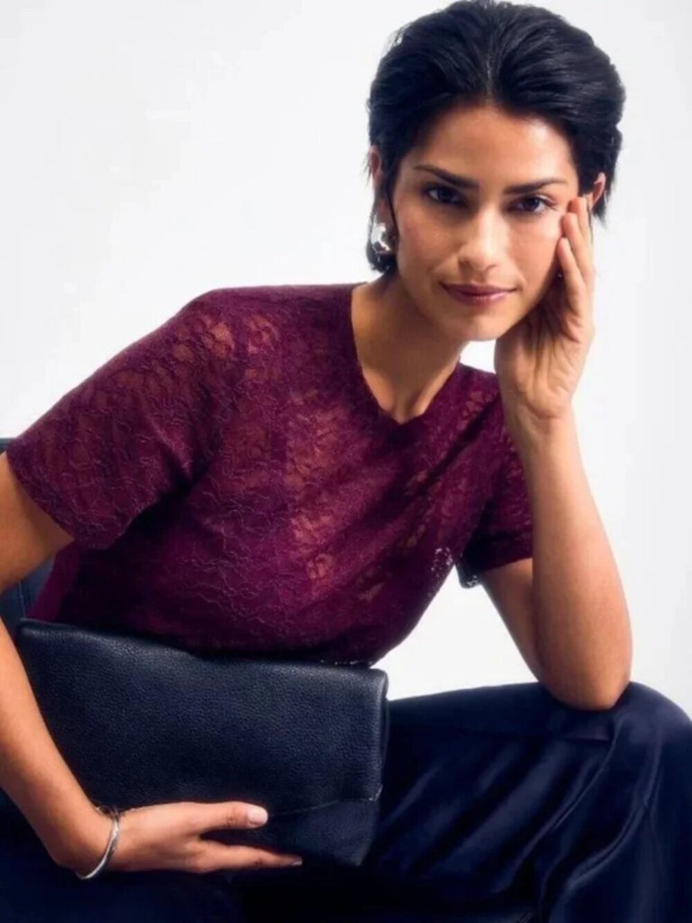 NWT Stretch floral lace T-shirt Grape Dark Crimson - Picture 3 of 3